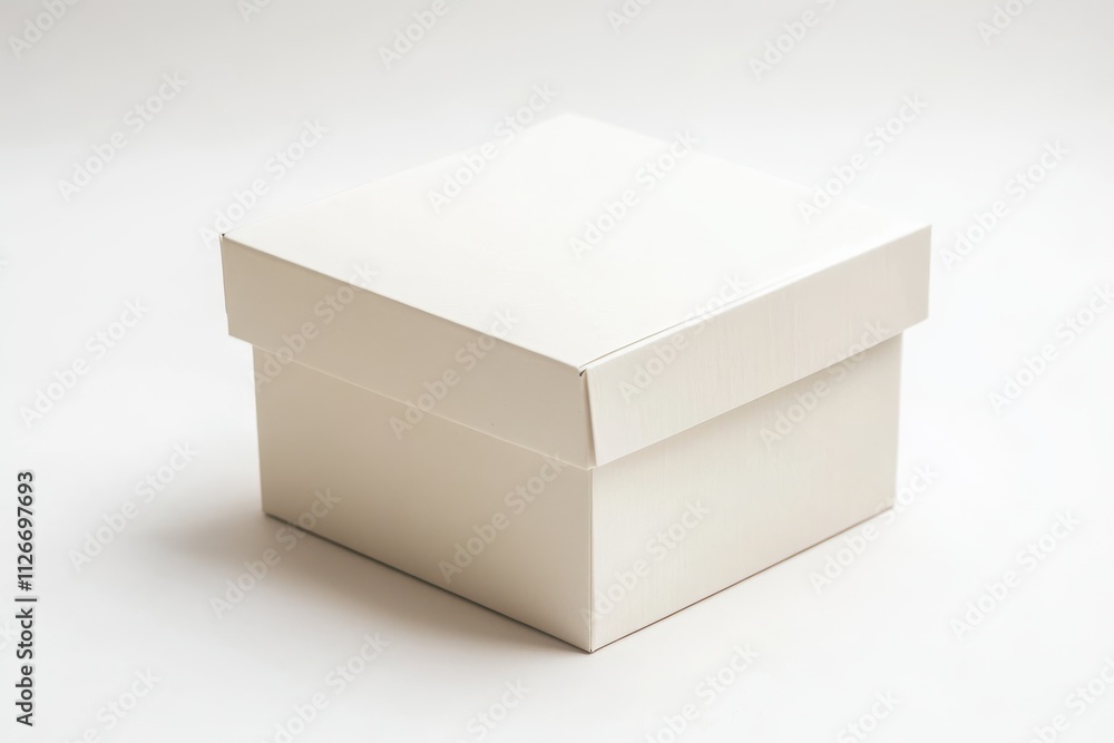 Minimalistic white cardboard box with lid isolated on white background, ideal for packaging and shipping themes Minimalistic white cardboard box with lid isolated on white background, ideal for packaging and shipping themes
