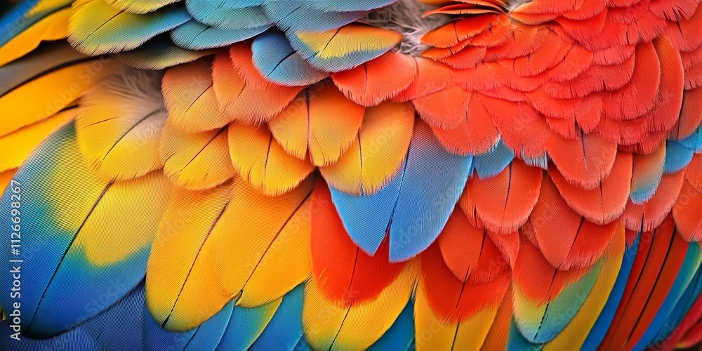 Obraz premium Colorful birds with vibrant feathers inspire awe and wonder, showcasing their resplendent beauty. The vibrant feathers of striking macaws and other birds create a captivating display of iridescence.