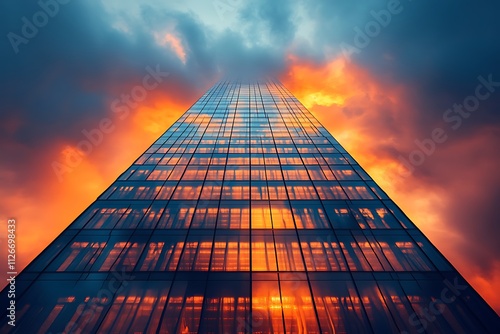 Wallpaper Mural A skyscraper reflecting the fiery hues of a dramatic sunset Torontodigital.ca