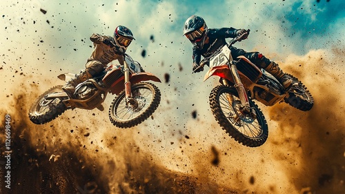 This dramatic photo captures the thrilling moment a motocross rider crashes into a barrier during a race, showcasing the adrenaline and risks of extreme sports.


