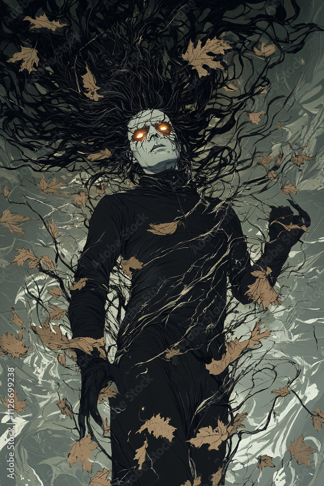 Fototapeta premium Shadowy Figures Emerging from Swirling Dust and Debris – Dark and Mysterious Fantasy Art