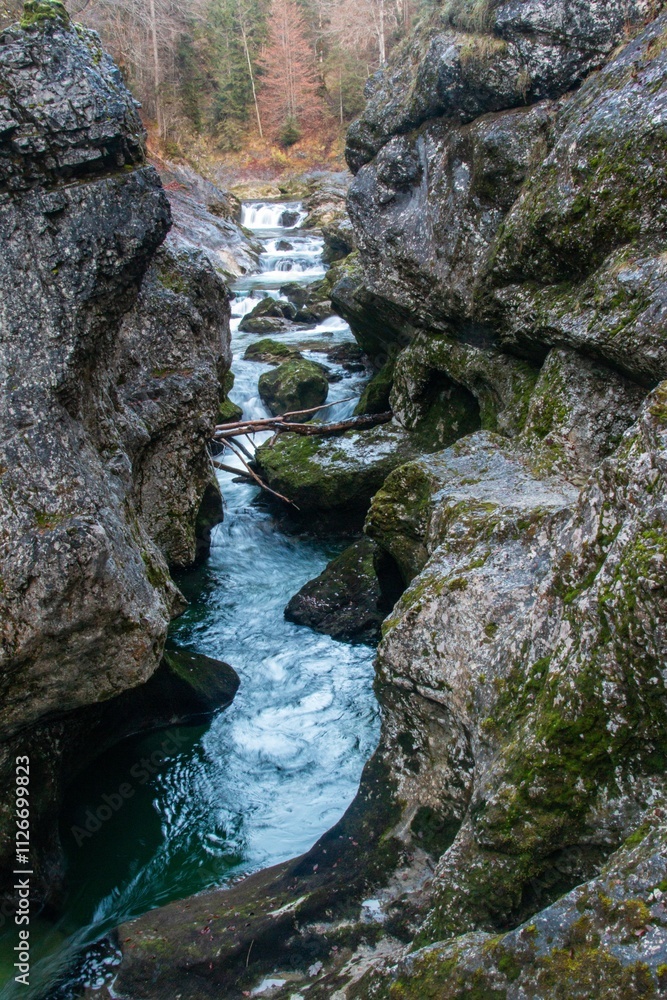 A stream and waterfall in the Walchenklamm gorge in the Bavarian Forest in late autumn. Rocks covered in moss and trees without leaves.
mysterious and enigmatic. A stream and waterfall in the Walchenklamm gorge in the Bavarian Forest in late autumn. Rocks covered in moss and trees without leaves.
mysterious and enigmatic.