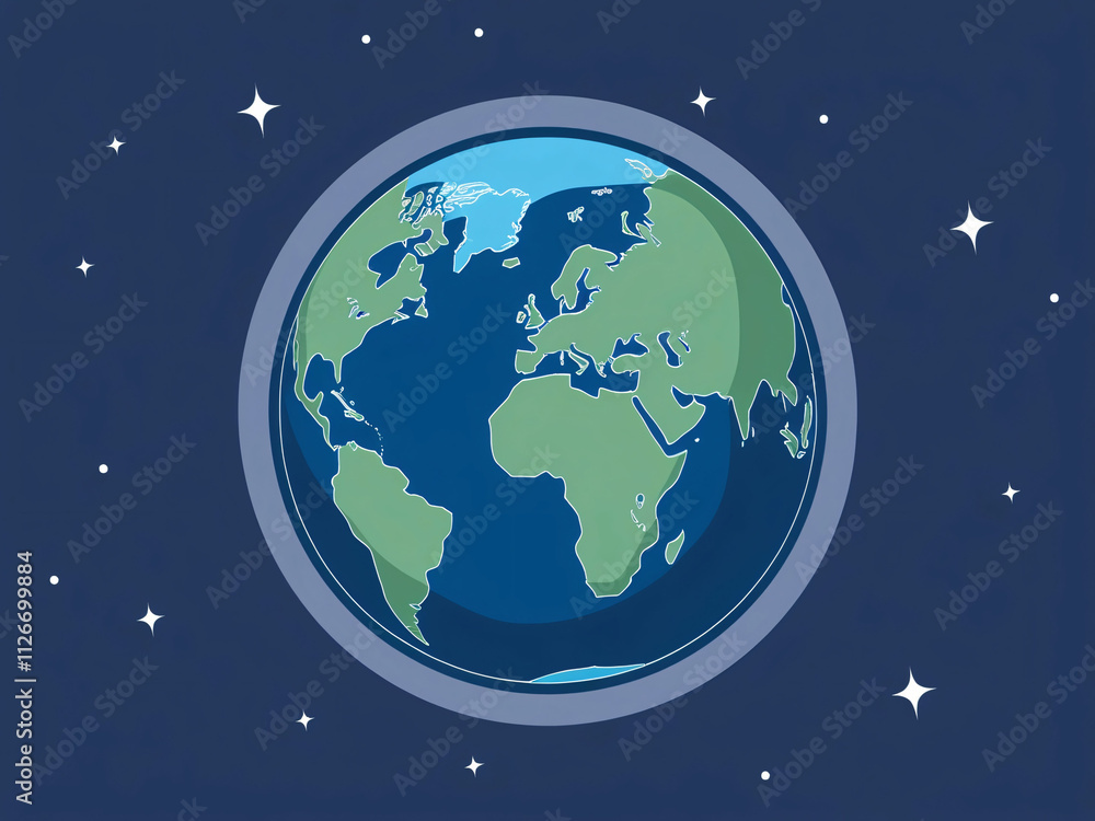 Earth Viewed From Space With Continents Highlighted Against a Starry Background in a Digital Illustration Earth Viewed From Space With Continents Highlighted Against a Starry Background in a Digital Illustration