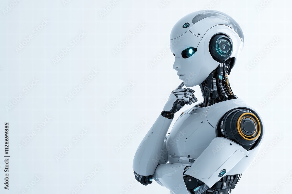 Thoughtful White Robot, AI Concept Thoughtful White Robot, AI Concept
