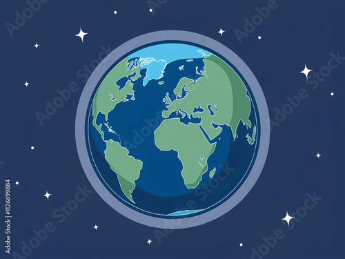 Earth Viewed From Space With Continents Highlighted Against a Starry Background in a Digital Illustration