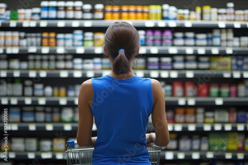 Woman Shopping for Vitamins and Supplements in Store