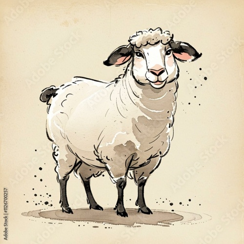 水墨画風の羊です。AI生成画像を利用してます。