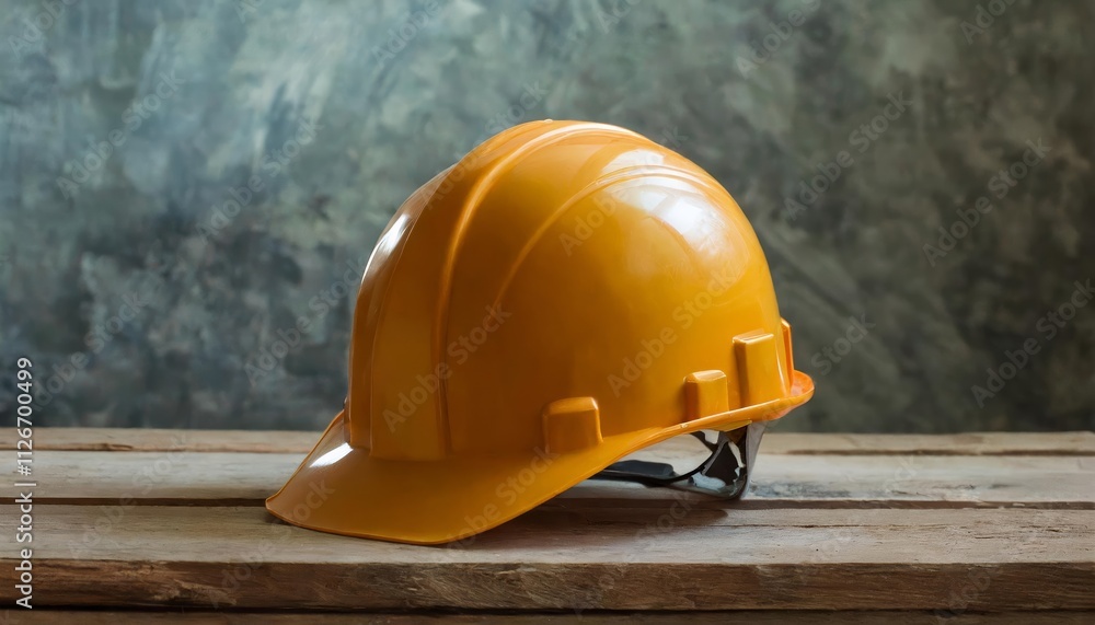 HighVisibility Construction Helmet Resting on a Wooden Table Safety Gear Essential for Construction Workers and Site Projects in Various Environments HighVisibility Construction Helmet Resting on a Wooden Table Safety Gear Essential for Construction Workers and Site Projects in Various Environments