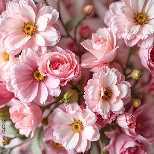 there are many pink flowers in a vase on the table.