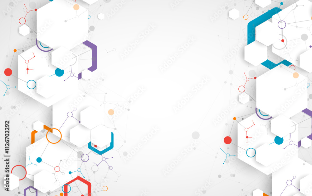 Scientific fbstract background. White hexagons with a plexus effect and circles connected by lines. Hand drawn vector. Scientific fbstract background. White hexagons with a plexus effect and circles connected by lines. Hand drawn vector.