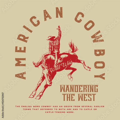 cowboy t shirt design, Vintage illustration of cowboy, vector illustration, Retro Western Adventure T shirt Design. Wild West Cowboy vintage print, arizona desert design, Vintage western wild west