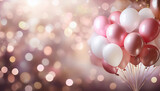 Party, tło na urodziny lub uroczystość, impreza, radosna atmosfera, świętowanie, konfetti i białe i różowe balony