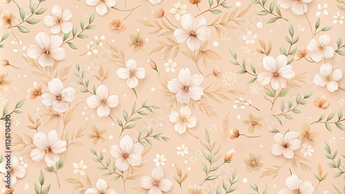 Elegant Peach and Cream Floral Seamless Pattern Design