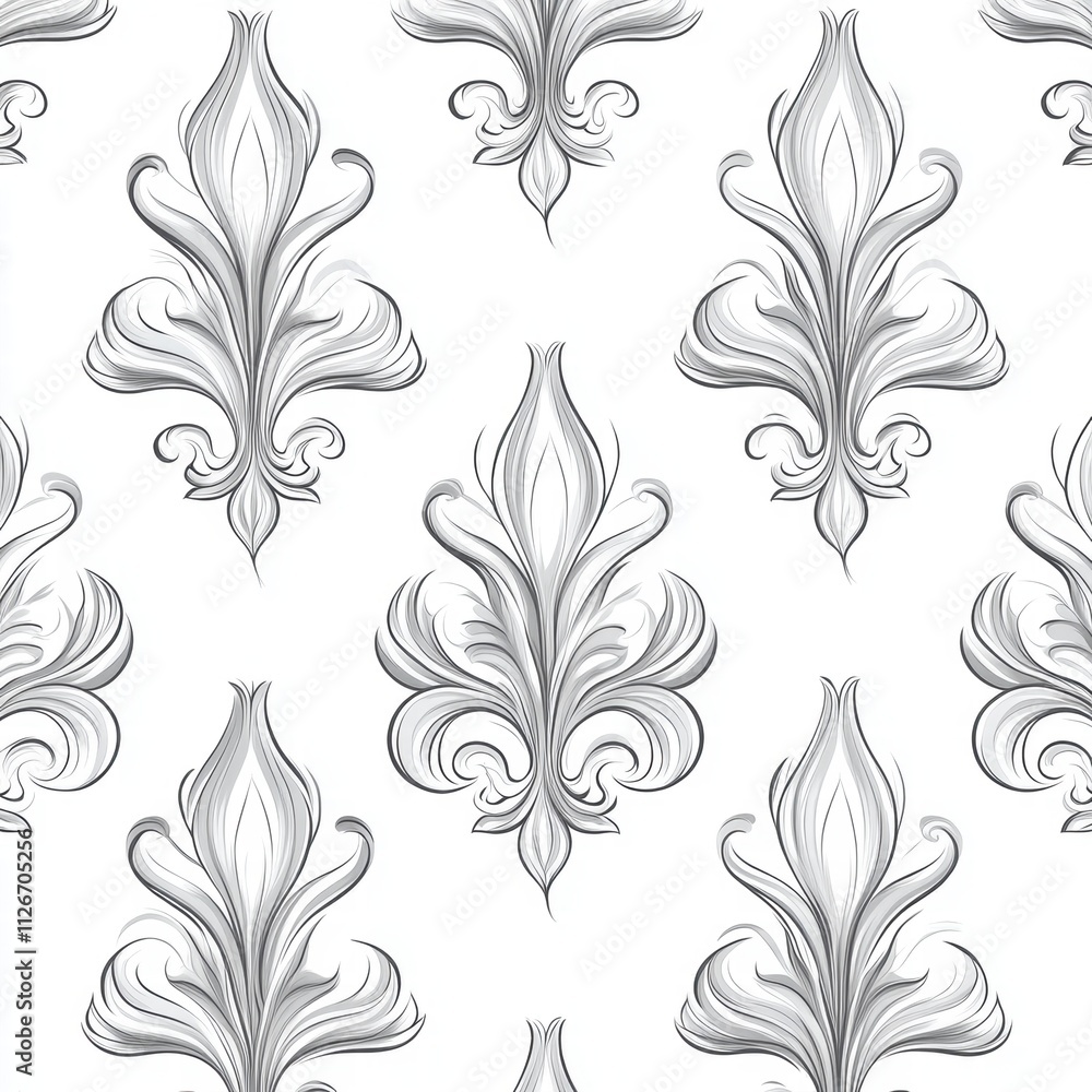 Seamless Fleur-de-lis Pattern, Elegant Gray and White Design Seamless Fleur-de-lis Pattern, Elegant Gray and White Design