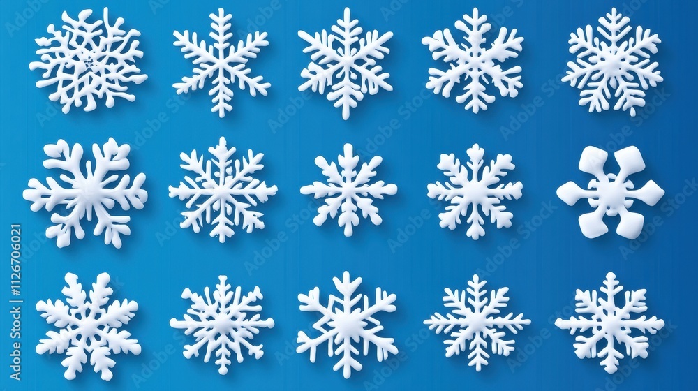 A collection of various snowflake designs on a blue background. A collection of various snowflake designs on a blue background.