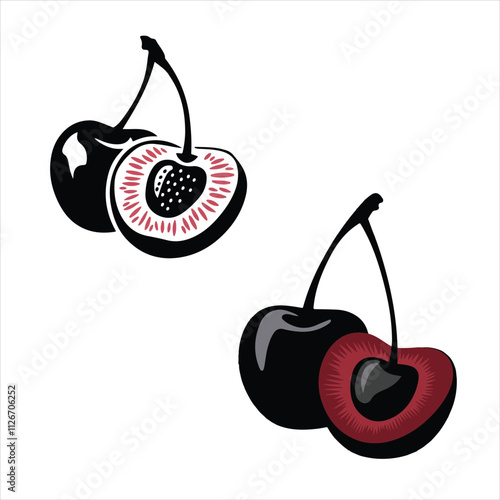 set of vector cherry fruits silhouette