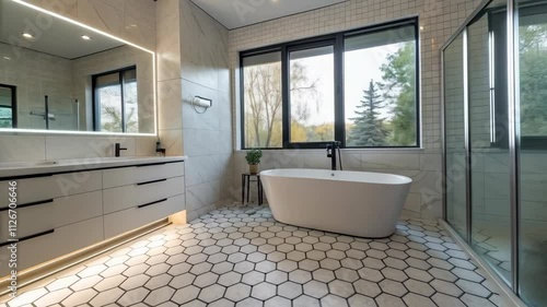 Modern Elegant Bathroom with Bright Natural Light and Stylish Décor