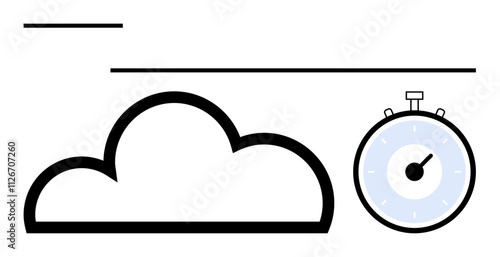 Cloud stopwatch, lines. Ideal for technology, speed, efficiency, time management, cloud computing, and digital solutions themes Line metaphor