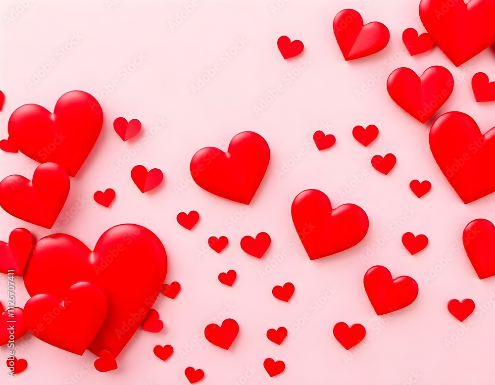 A vibrant Valentine's Day background with a cluster of glossy red hearts of various sizes on a bold red background A vibrant Valentine's Day background with a cluster of glossy red hearts of various sizes on a bold red background