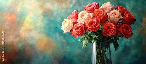 Wallpaper Mural Romantic rose bouquet in glass vase. Torontodigital.ca