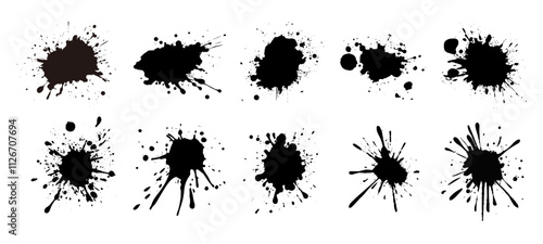黒インクの飛沫と滴のセット,ベクター イラスト