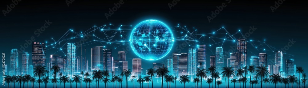 Global Network, Smart City at Night Global Network, Smart City at Night