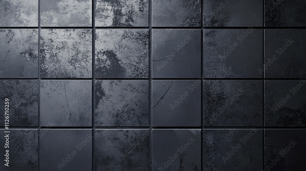 Naklejka premium Dark Gray Square Tiles Textured Wall