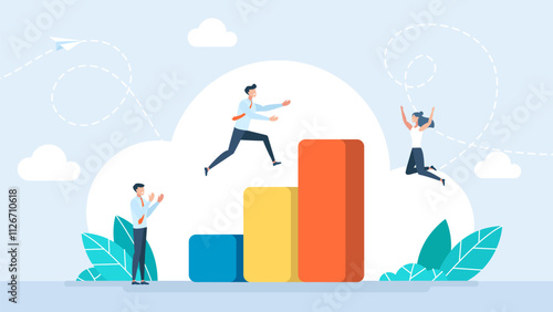 Teamwork to success together, employee career path or partnership support to help business growing. Team growth, teamwork help improve working and achieve success, work together. Vector illustration