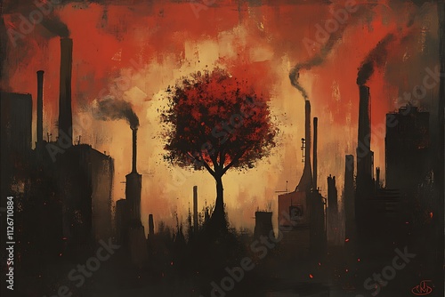 Polluted Industrial Environment with Tree photo