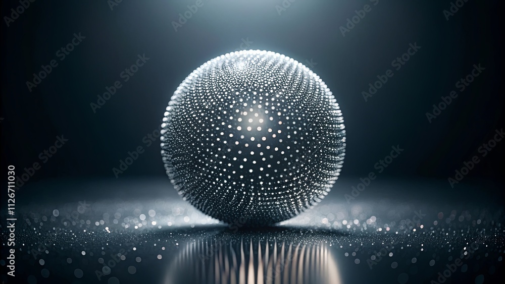 Fototapeta premium Abstract metallic sphere with illuminated dots on dark background