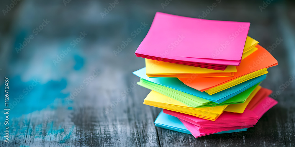 Fototapeta premium Pilha de notas adesivas coloridas organizadas de forma ordenada