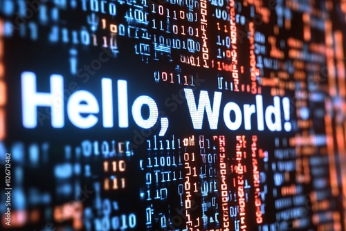 Hello World Displayed On A Digital Screen Showing Code photo