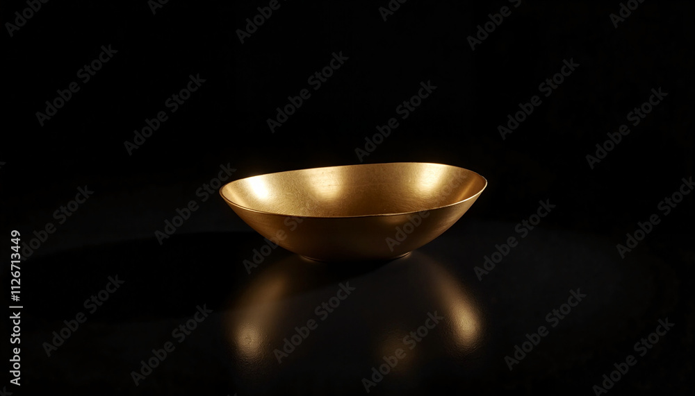 Golden bowl on black reflective background Golden bowl on black reflective background
