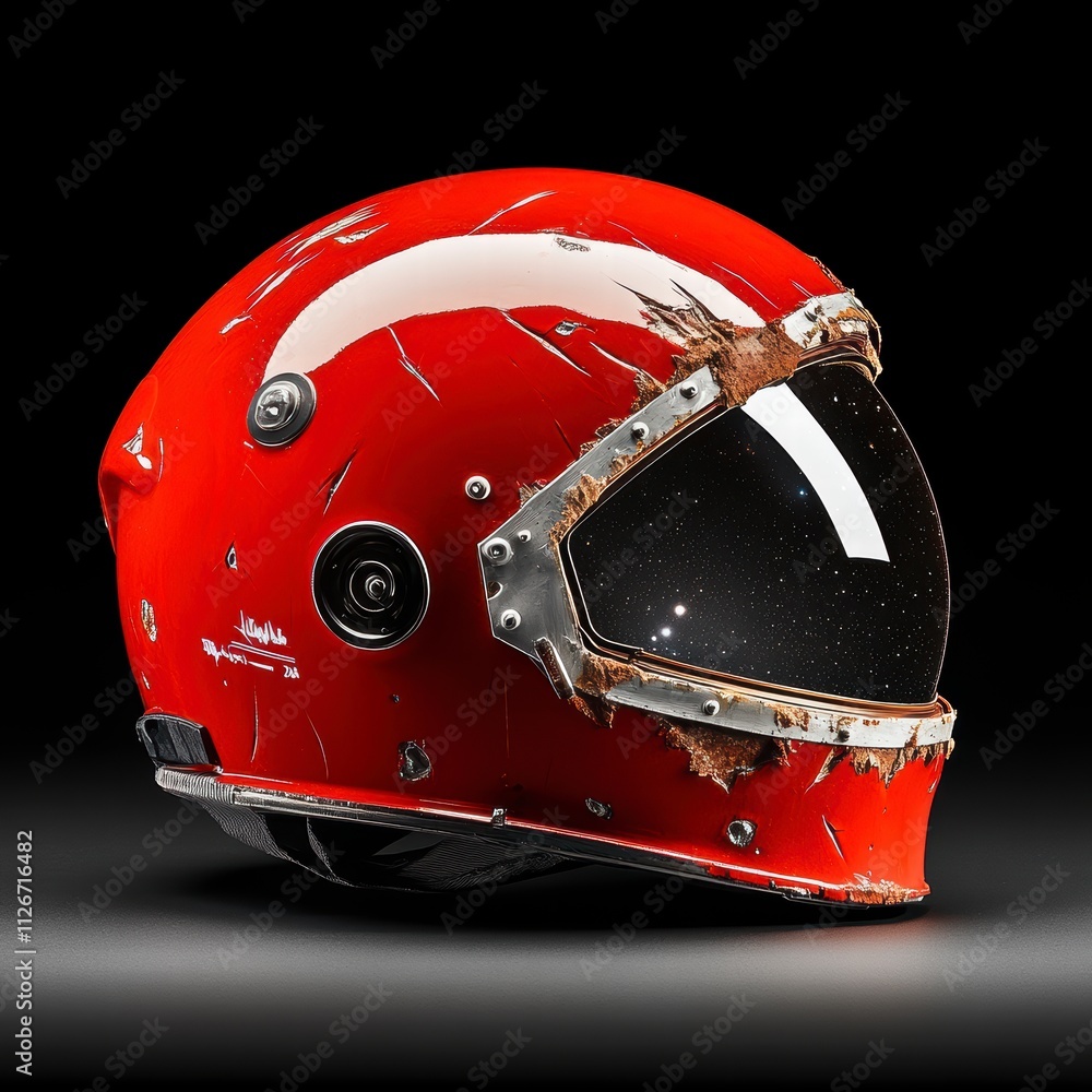 Retro Red Helmet Space-Inspired Design with Scratches Retro Red Helmet Space-Inspired Design with Scratches