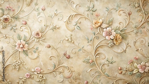 Elegant Beige Floral Scrollwork Design for Interior Decor