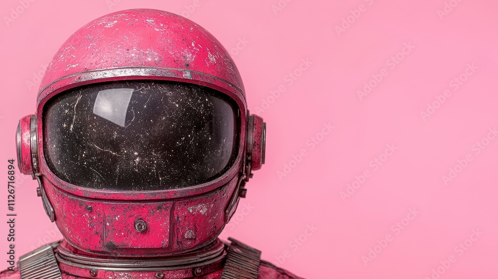 Retro Pink Astronaut Helmet Against Pink Background Retro Pink Astronaut Helmet Against Pink Background