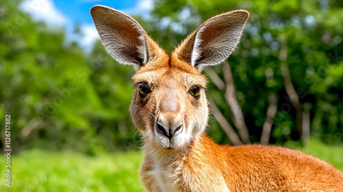 Close-Up of a Kangaroo in Natural Habitat with Lush Green Background