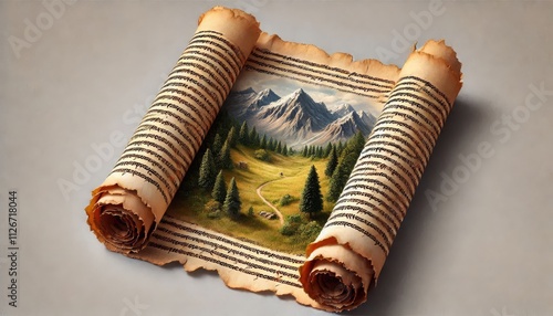 Storybook Landscape Unfolding from Old Pages
