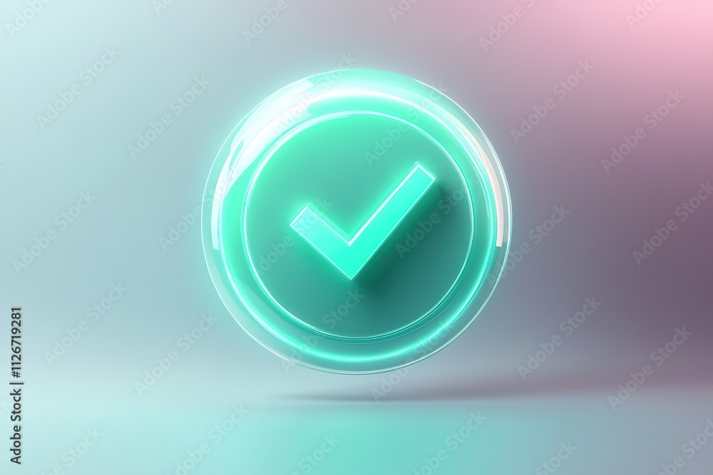 Glowing Teal Checkmark Inside Circular Glass Icon Glowing Teal Checkmark Inside Circular Glass Icon