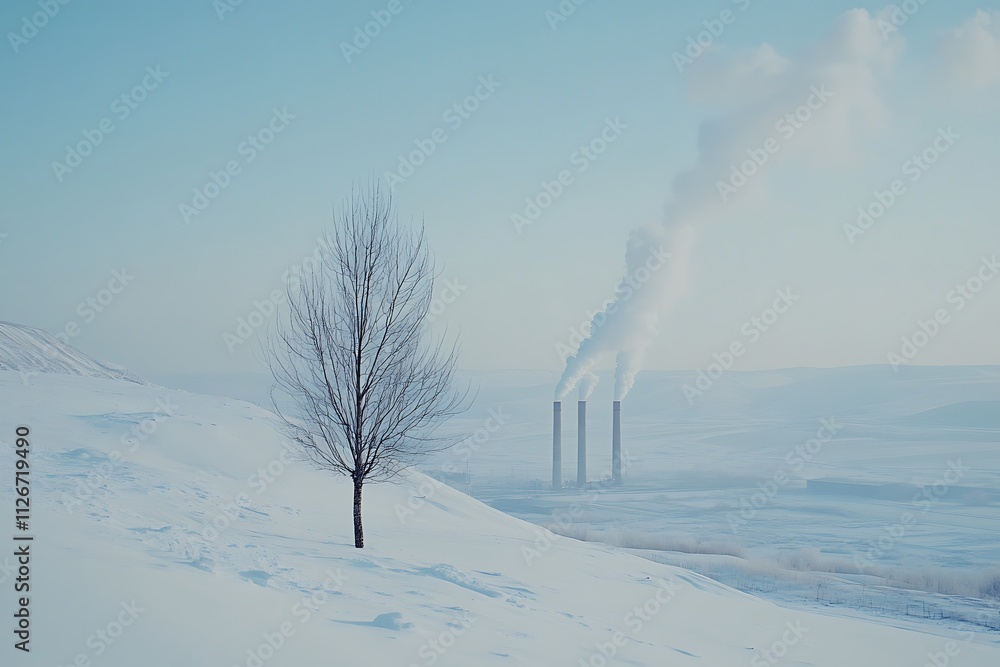 Lonely Tree in Polluted Industrial Scene