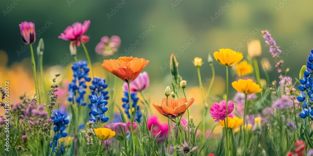 Obraz premium Vibrant natural flowers blooming in serene countryside settings, showcasing the beauty of natural flowers in their native habitat and the charm of rural landscapes filled with natural flowers.
