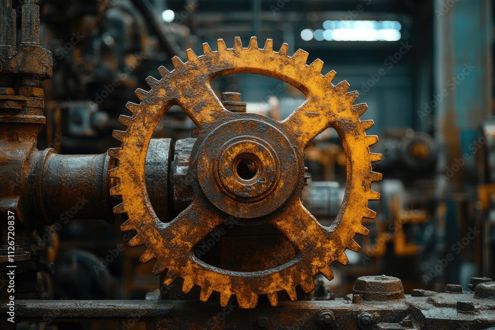 Large rusty gear rotating in an old industrial factory Large rusty gear rotating in an old industrial factory