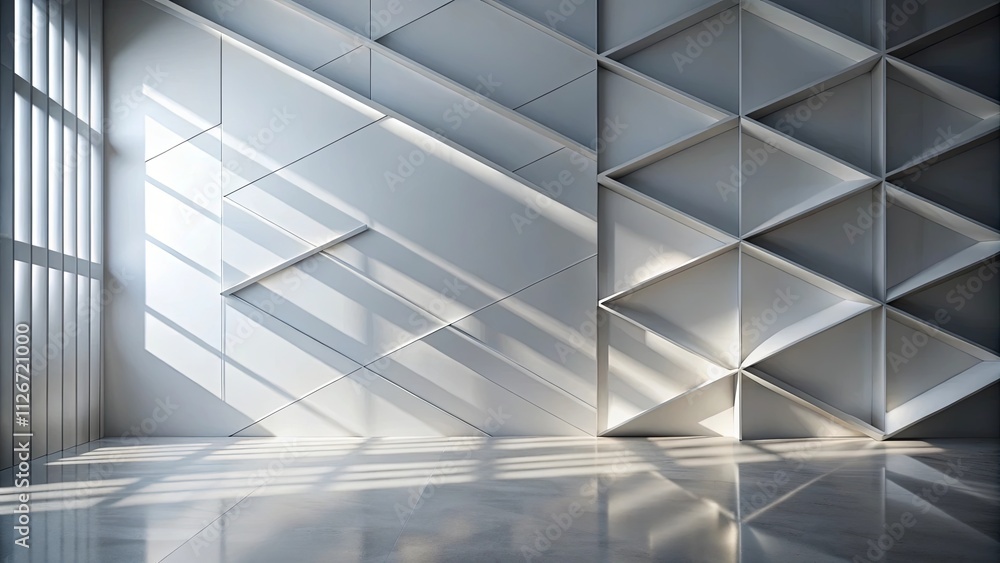 Sunlit Modern Room with Geometric Wall Design and Reflective Floor