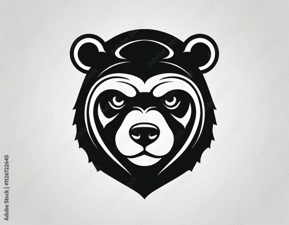 Ninja bear icon. Ninja bear head front view simple black design isolated on white background. illustration. Ai generated image Ninja bear icon. Ninja bear head front view simple black design isolated on white background. illustration. Ai generated image