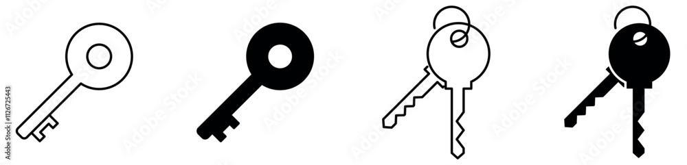 Key icon set. Access key line art icon for apps and website. key lock icon , access account login password icons - house key icon security symbol. vector interface app icons. Key icon set. Access key line art icon for apps and website. key lock icon , access account login password icons - house key icon security symbol. vector interface app icons.