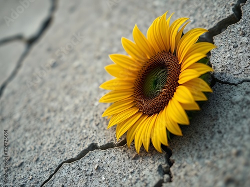 there is a sunflower that is laying on the ground. photo