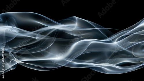 close up horizontal abstract illustration of glowing smoke stream flowing over a black background