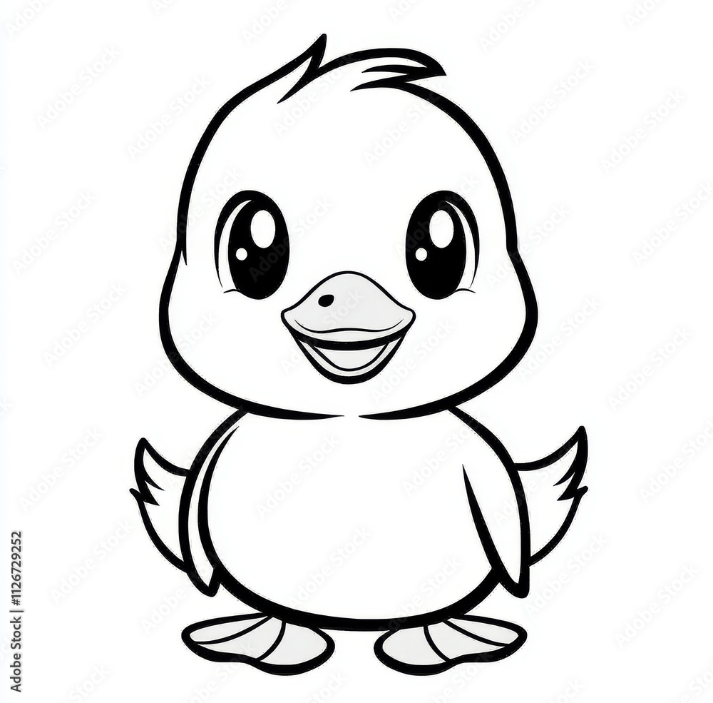Detailed hand-drawn black and white depiction of a young female mallard. Detailed hand-drawn black and white depiction of a young female mallard.