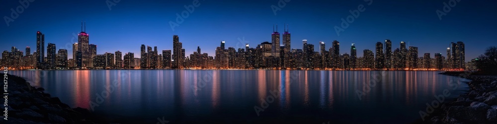 Fototapeta premium Stunning Chicago Skyline at Dusk with Reflections