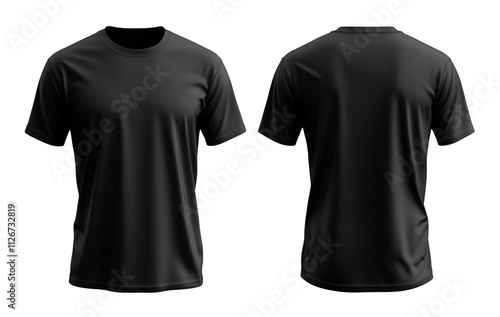 Classic black t-shirt mockup, front and back view, perfect for showcasing apparel design, branding, or a minimalist aesthetic.